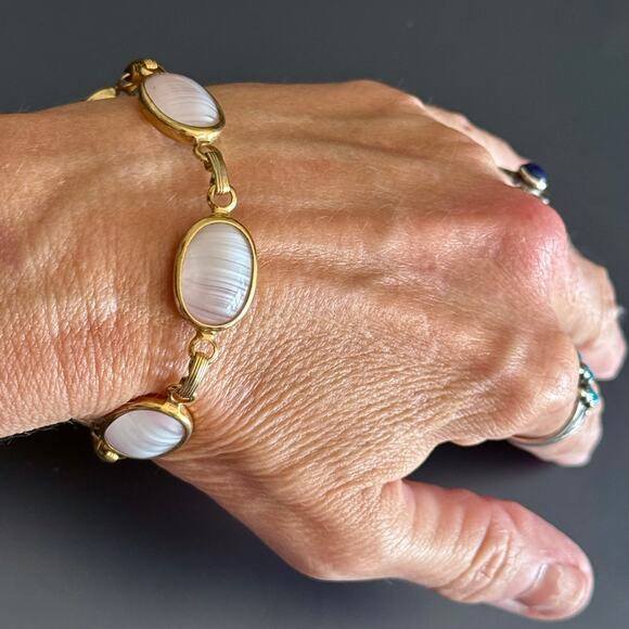 Vintage 60s Sarah Coventry Pale Pale Cabochon Link Bracelet - Picture 7 of 7